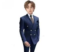 ZBDP Navy Blue Boys 2 Piece Suit Double Breasted Blazer Kids Wedding Tuxedo Jacket Pants Formal Child Clothes 2-16 Years Old