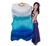ZBDP Silk Belly Dance Silk Veil Long Hand Dye Women Church Praise Bellydance Competition Props Fan