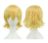 ZBDP Synthetic Unisex 12 Inches Short Cosplay Hair Party Wigs with Bangs Pink Blonde Orange Halloween Costume Wig