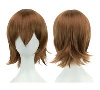 ZBDP Synthetic Unisex 12 Inches Short Cosplay Hair Party Wigs with Bangs Pink Blonde Orange Halloween Costume Wig