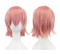 ZBDP Synthetic Unisex 12 Inches Short Cosplay Hair Party Wigs with Bangs Pink Blonde Orange Halloween Costume Wig