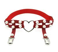 ZBDP Two Rows Imitation Pearl Punk Leather Legchain Women Elastic Leg Chain Hip Hop Heart Leg Ankle Loop Garters Jewelry