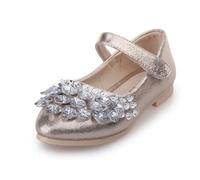 ZBDZSW Girls Crystal Shiny Princess Shoes Kids Sweet Flats Performance Fashion Children's Leather for Party Wedding Gold