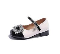 ZBDZSW Girls' Leather Shoes Princess Dress Baby Patent Brand Mary Jane Rhinestone Middle Heel Red Soft Sole Spring Fashion