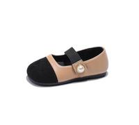 ZBDZSW Girls Moccasin Shoes Soft Color Matching Soft Children Fashion Beautiful Mary Jane Kids Elegant Pearls Princess Shoes Apricot