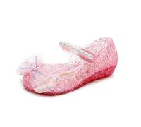 ZBDZSW Kids Girl Bowknot Princess Sandal Children Soft Bottom High Heels Crystal Jelly Wedding Performances Party Shoe PVC Beach Pink