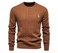 ZBDZSW Mens Embroidery Cotton Sweaters Round Neck Classic Twist Patterned Pullover Knitted Sweater for Men