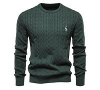 ZBDZSW Mens Embroidery Cotton Sweaters Round Neck Classic Twist Patterned Pullover Knitted Sweater for Men