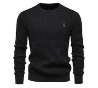 ZBDZSW Mens Embroidery Cotton Sweaters Round Neck Classic Twist Patterned Pullover Knitted Sweater for Men