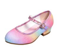 ZBDZSW Princess Shoes Girls Spring Autumn Glitter Kids Dress Leather Shoe Rainbow Sequins Children Party Wedding High Heels