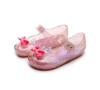 ZBDZSW Summer Fancy Girl Shiny Bow Princess Sandals Children's Non-Slip and Waterproof Soft Comfortable Baby Jelly Shoes Pink