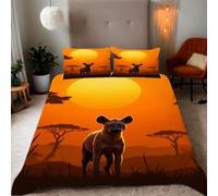 Zbeiba African Hyenas on the Sunset Savannah Pattern Duvet Cover and pillowcase,Microfiber Quilt Cove Double Bedding Set 3 Piece(200x200+2 * 50x75,#5)