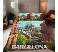 Zbeiba Barcelona cityscape Pattern Duvet Cover and pillowcase,Microfiber Quilt Cove Double Bedding Set 3 Piece(200x200+2 * 50x75,#6)