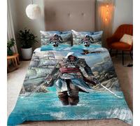 Zbeiba Battling samurai walking in the ocean Pattern Duvet Cover and pillowcase,Microfiber Quilt Cove Double Bedding Set 3 Piece(200x200+2 * 50x75,#2)