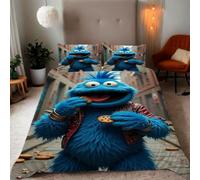 Zbeiba Blue Cookie Monster Pattern Duvet Cover and pillowcase,Microfiber Quilt Cove Double Bedding Set 3 Piece(200x200+2 * 50x75,#6)