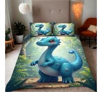 Zbeiba Blue dream dinosaurs in the forest Pattern Duvet Cover and pillowcase,Microfiber Quilt Cove King Bedding Set 3 Piece(220x230+2 * 50x75,#4)