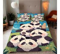 Zbeiba Cartoon Pandas Pattern Duvet Cover and pillowcase,Microfiber Quilt Cove Double Bedding Set 3 Piece(200x200+2 * 50x75,#3)