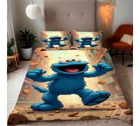 Zbeiba Double Duvet Cover Cute Cookie Monster Pattern Soft Brushed Microfiber Duvet Bedding 3 Piece with 2 pillowcase（200x200+2 * 50x75,#6）
