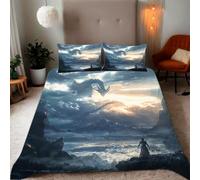 Zbeiba Double Duvet Cover Dragon Flying Over the Sea Pattern Soft Brushed Microfiber Duvet Bedding 3 Piece with 2 pillowcase（200x200+2 * 50x75,#1）