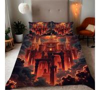 Zbeiba Double Duvet Cover Red magic clouds castle Pattern Soft Brushed Microfiber Duvet Bedding 3 Piece with 2 pillowcase（200x200+2 * 50x75,#1）