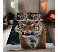 Zbeiba Fierce Tigers in the Snow Pattern Duvet Cover and pillowcase,Microfiber Quilt Cove King Bedding Set 3 Piece(220x230+2 * 50x75,#9)