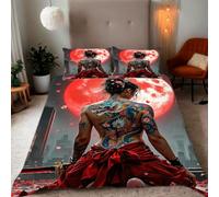 Zbeiba Full back tattoo Japanese style Pattern Duvet Cover and pillowcase,Microfiber Quilt Cove King Bedding Set 3 Piece(220x230+2 * 50x75,#3)