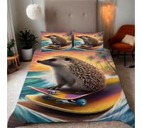 Zbeiba Hedgehog surfing on the sea Pattern Duvet Cover and pillowcase,Microfiber Quilt Cove Double Bedding Set 3 Piece(200x200+2 * 50x75,#2)