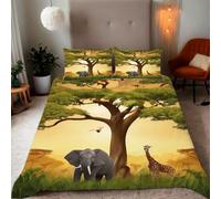 Zbeiba King Duvet Cover African savannah cartoon elephant and giraffe Pattern Soft Brushed Microfiber Duvet Bedding 3 Piece with 2 pillowcase(220x230+2 * 50x75,#3)