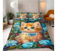 Zbeiba King Duvet Cover Cartoon oil painting of a kitten Pattern Soft Brushed Microfiber Duvet Bedding 3 Piece with 2 pillowcase(220x230+2 * 50x75,#6)