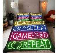 Zbeiba King Duvet Cover Neon Gaming Trend Elements Pattern Soft Brushed Microfiber Duvet Bedding 3 Piece with 2 pillowcase(220x230+2 * 50x75,#8)