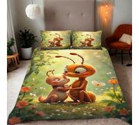 Zbeiba Single Duvet Cover Cartoon Ant and Its Friends Pattern Soft Brushed Microfiber Duvet Bedding 3 Piece with 2 pillowcase（135x200+2 * 50x75,#2）