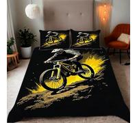 Zbeiba Single Duvet Cover Mountain Bike Ride Pattern Soft Brushed Microfiber Duvet Bedding 3 Piece with 2 pillowcase（135x200+2 * 50x75,#1）