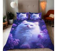 Zbeiba Single Duvet Cover Purple-eyed pet kitten Pattern Soft Brushed Microfiber Duvet Bedding 3 Piece with 2 pillowcase（135x200+2 * 50x75,#4）