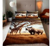 Zbeiba Single Duvet Cover Savannah giraffe and rhinoceros Pattern Soft Brushed Microfiber Duvet Bedding 3 Piece with 2 pillowcase(135x200+2 * 50x75,#4)