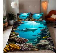 Zbeiba Single Duvet Cover Undersea coral shark Pattern Soft Brushed Microfiber Duvet Bedding 3 Piece with 2 pillowcase（135x200+2 * 50x75,#2）