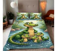 Zbeiba Super King Duvet Cover Cartoon pond crocodile Pattern Soft Brushed Microfiber Duvet Bedding 3 Piece with 2 pillowcase(220x260+2 * 50x75,#7)