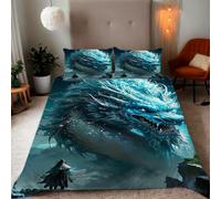 Zbeiba Super King Duvet Cover Eastern mythical green dragon Pattern Soft Brushed Microfiber Duvet Bedding 3 Piece with 2 pillowcase(220x260+2 * 50x75,#2)