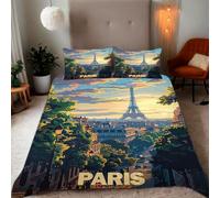 Zbeiba Super King Duvet Cover Eiffel Tower in Paris Pattern Soft Brushed Microfiber Duvet Bedding 3 Piece with 2 pillowcase（220x260+2 * 50x75,#6）