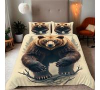 Zbeiba Super King Duvet Cover Fierce cartoon brown bear Pattern Soft Brushed Microfiber Duvet Bedding 3 Piece with 2 pillowcase（220x260+2 * 50x75,#6）