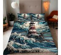 Zbeiba Super King Duvet Cover Oil Painting Lighthouse Pattern Soft Brushed Microfiber Duvet Bedding 3 Piece with 2 pillowcase(220x260+2 * 50x75,#6)