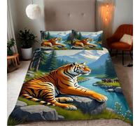Zbeiba Super King Duvet Cover Oil painting of a fierce tiger Pattern Soft Brushed Microfiber Duvet Bedding 3 Piece with 2 pillowcase（220x260+2 * 50x75,#3）