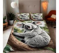 Zbeiba Wild koala in the forest Pattern Duvet Cover and pillowcase,Microfiber Quilt Cove Double Bedding Set 3 Piece(200x200+2 * 50x75,#2)