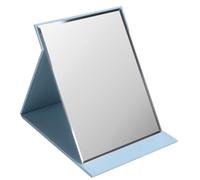 ZBEIVAN 10x7 Inches Portable Folding Makeup Mirror, Frameless PU Leather Desk Mirror with Stand for Camping Travel Tabletop Personal, Blue
