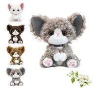 ZBELLO 17cm Curly Devon Rex Cat Plush Toy, Soft Stuffed Kitten with Big Ears and Cute Collar, Realistic Fluffy Animal Doll for Kids and Cat Lovers Gift (17cm,grey)