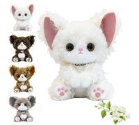 ZBELLO 17cm Curly Devon Rex Cat Plush Toy, Soft Stuffed Kitten with Big Ears and Cute Collar, Realistic Fluffy Animal Doll for Kids and Cat Lovers Gift (17cm,white)