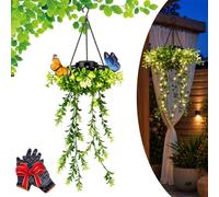 ZBELLO 2 Pack Hanging Fake Plants Willow, Artificial Vine LED Fairy String Lights, IP65 Waterproof Ornaments Outdoor for Garden Patio Yard Porch Courtyard Wedding (1pc,Milan Grass)