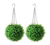 ZBELLO 2 Pcs Artificial Topiary Balls with Chains, 23 cm/9 inch Hanging Topiary Balls for Outside, Artificial Hanging Balls for Home, Party, Outdoor, Green (Eucalyptus)