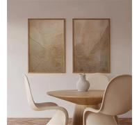 ZBELLO 2 Piece Neutral Beige Textured Abstract Wall Prints, Wabi Sabi Line Wave Canvas Posters, Minimalist Wall Art for the living room and bedroom, Unframed (50x70cm)