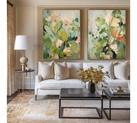 ZBELLO 2pcs/set Canvas Painting, Abstract Floral Painting, Green Tropical Botanical Wall Art, Suitable for Bedroom and Living Room Decoration, Housewarming Gifts, Frameless (40x50cm,A)
