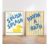 ZBELLO 2pcs/set Canvas Poster, Yellow Duck Canvas Print, Bubble-themed Decoration, Modern Poster, Suitable for Bathroom, Home Décor, Room Aesthetics (30x40cm,A)